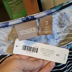 Chico's Tops - CHICOS Scoop 3/4 sleeve flower stripes NEW 3 Chico's Tops - CHICOS Scoop 3/4 sleeve flower stripes NEW 3